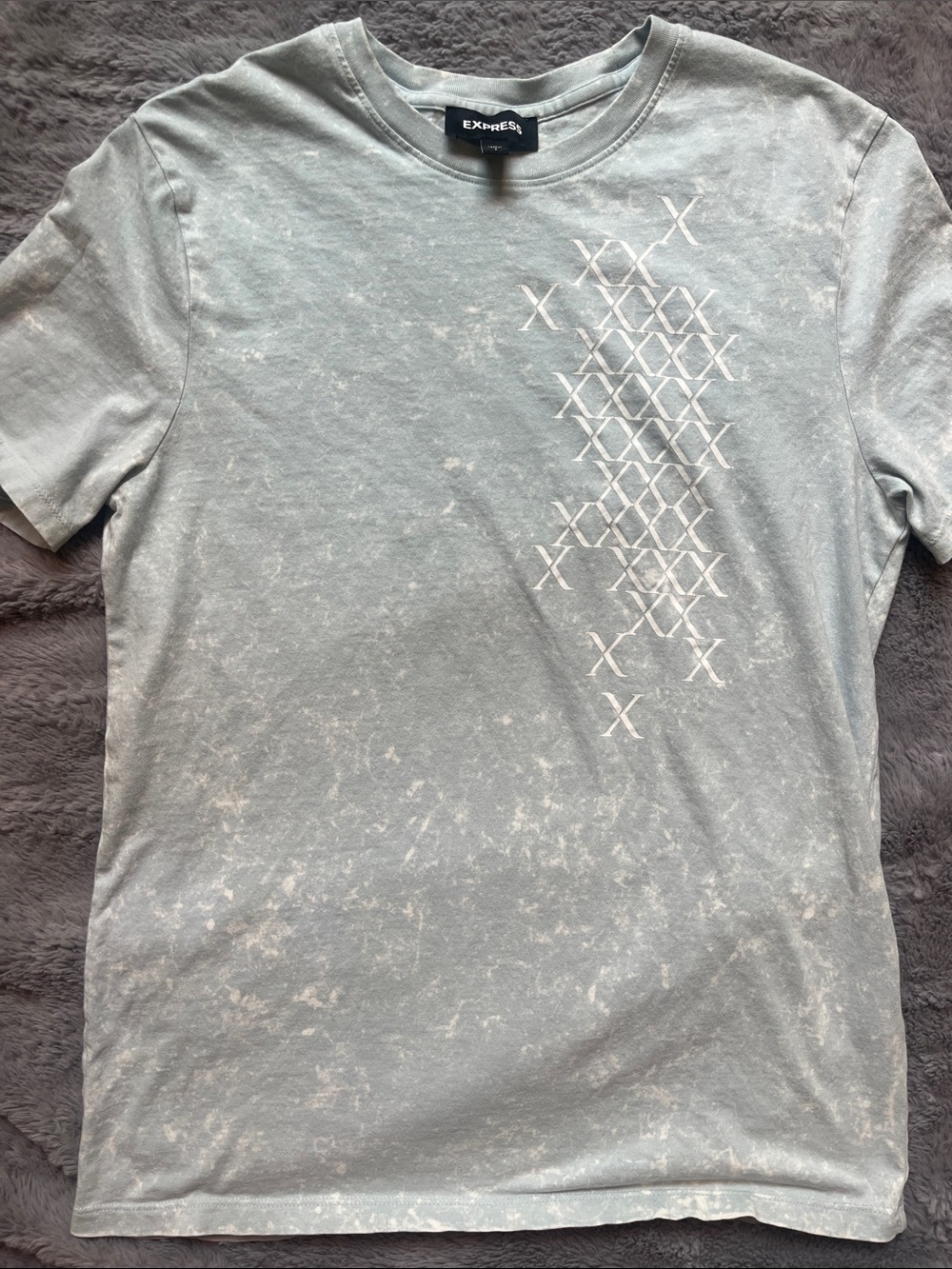 Express Men's Washed Light blue Crewneck Tee with White Geometric X Design